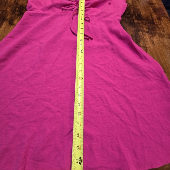 Monteau Vibrant Pink Midi Dress with cap flowy sleeves size Large cottegecore An - Picture 3 of 8
